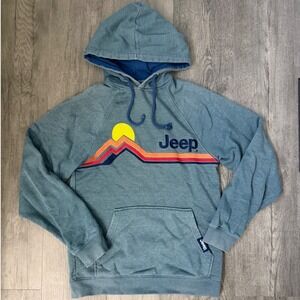 Jeep Hoodie Mens S M Blue Mountain Sunset Sweatshirt Fleece Pullover Embroidered
